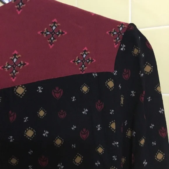 free people black & red faux wrap blouse fitted waist  sz. s - Picture 9 of 14